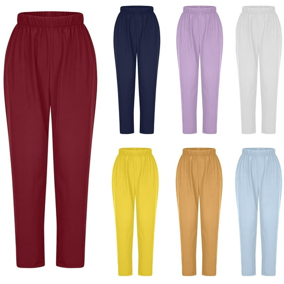 Busydd Scrub Pants for Women Solid Color Elastic Waist Nursing Jogger Scrubs for Women Casual Stretch Yoga Pants Baggy Oversized Working Uniform Pants