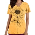 thumbnail image 1 of Busydd Scrubs for Women Fashion Yellow Floral Print Scrub Tops Women Casual Short Sleeve V Neck Work Nursing Uniform Tops Comfy Oversized Workwear with Pockets, 1 of 5