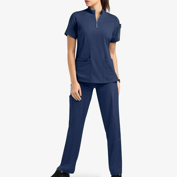 Busydd Scrubs for Women Set Short Sleeve Stand Collar Zipper Scrubs Tops Jogger Scrub Pants for Women Casual Stretch Solid Color Nursing Uniform Workwear Sets with Pockets