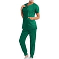 thumbnail image 1 of Busydd Scrubs for Women Set Short Sleeve V Neck Zipper Scrubs Tops Jogger Scrub Pants for Women Casual Stretch Solid Color Nursing Uniform Workwear with Pockets, 1 of 6