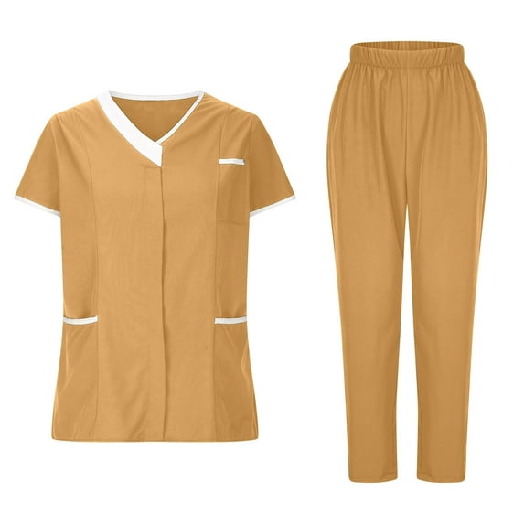 Busydd Scrubs for Women Set Solid Color Short Sleeve V Neck Scrubs Tops Jogger Scrub Pants for Women Casual Stretch Oversized Work Nursing Uniform Sets with Pockets
