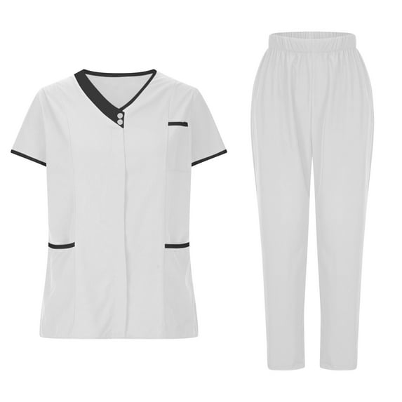 Busydd Scrubs for Women Set Solid Color Short Sleeve V Neck Scrubs Tops Jogger Scrub Pants for Women Casual Stretch Oversized Work Nursing Uniform Sets with Pockets