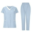thumbnail image 1 of Busydd Scrubs for Women Set Solid Color Short Sleeve V Neck Scrubs Tops Jogger Scrub Pants for Women Casual Stretch Oversized Work Nursing Uniform Sets with Pockets, 1 of 8
