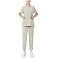 thumbnail image 1 of Busydd Scrubs for Women Set Solid Color V Neck Short Sleeve Scrubs Tops Yoga Jogger Scrub Pants for Women Casual Stretch Nursing Working Uniform Sets with Pockets, 1 of 6