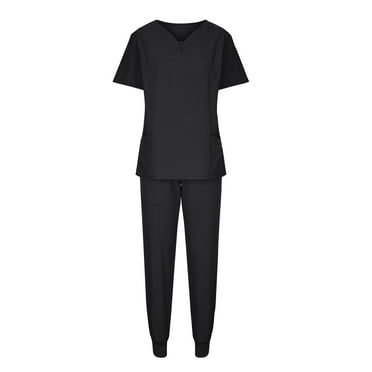 Busydd Scrubs for Women Set V Neck Short Sleeve Scrubs Tops Jogger Pants Scrub Sets for Woman Casual Stretch Solid Color Nursing Working Uniform Sets with Pockets