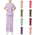 thumbnail image 1 of Busydd Scrubs for Women Set V Neck Short Sleeve Scrubs Tops Jogger Pants Scrub Sets for Woman Solid Color Scrub Workwear Casual Stretch Working Nursing Uniform Sets with Pockets, 1 of 5