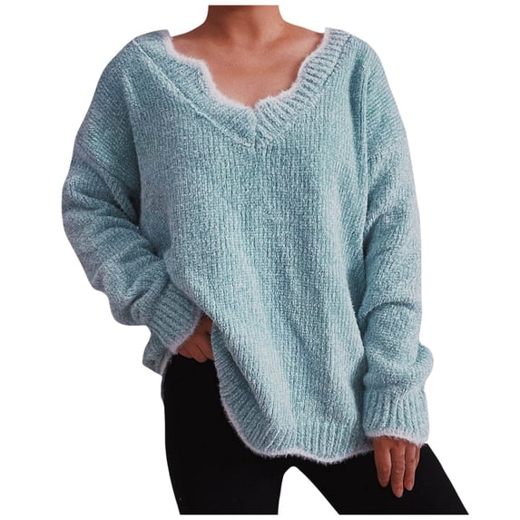 Busydd Sweaters for Women Solid Color Chunky Fall Sweaters Long Sleeve V Neck Sweater Casual Pullover Sweaters for Women Trendy Knit Sweater Plus Size Sweaters for Women S-5XL
