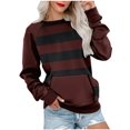 thumbnail image 1 of Busydd Sweatshirt for Women Trendy Striped Crewneck Sweatshirts Long Sleeve Fleece Fall Sweatshirt Loose Oversized Sweatshirt Pullover Tops with Pocket, 1 of 6