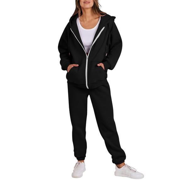 Busydd Sweatsuits Women 2 Piece Outfit Solid Color Tracksuits Long Sleeve Zip Up Hoodies Jogger Pants with Pockets Casual Loose Vacation Travel Outfits for Women