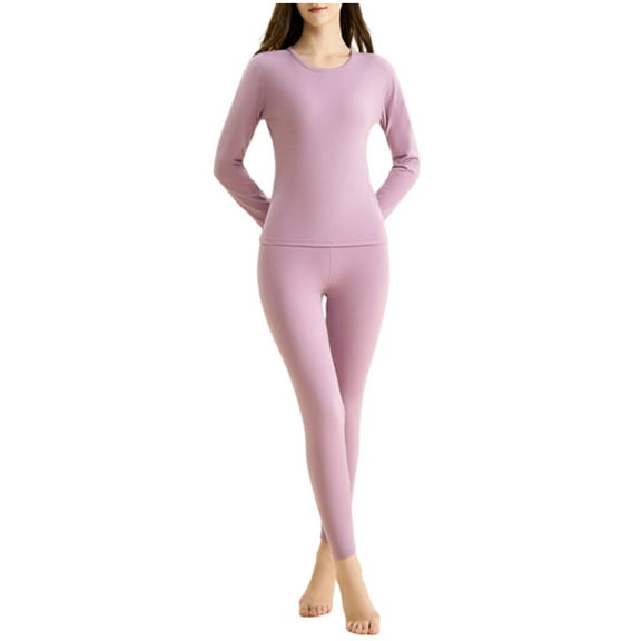 Busydd Thermal Clothes 2 Piece Sets for Women Thermal Underwear Tops and Pants Pajama Sets Casual Solid Color Winter Warm Sleepwear Plus Size XL-4XL