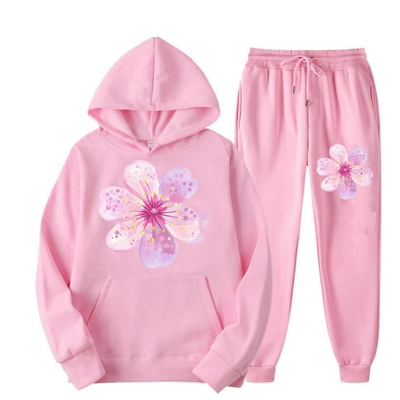 Busydd Two Piece Sets for Women Floral Print Hoodie and Elastic Waist Drawstring Sweatpants Sweatsuits with Pockets Casual Loose Track Suits Travel Outfits for Women