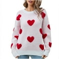 thumbnail image 1 of Busydd Women's Crewneck Sweaters Heart Print Fall Sweaters Trendy Long Sleeve Knit Sweater Tops Fashion Casual Pullover Sweaters for Women Comfy Winter Sweaters, 1 of 1