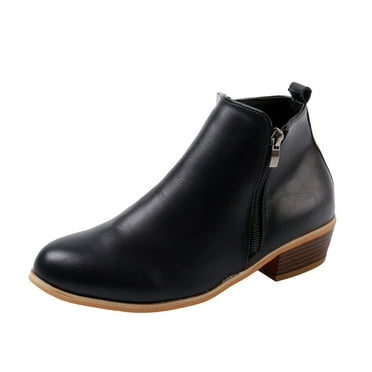 Busydd Womens Boots Fashion Solid Color Fall Boots Womens Booties and Ankle Boots Slip-on Low Heel Ankle Boots Casual Comfortable Side Zipper Booties
