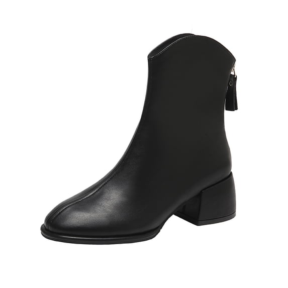Busydd Womens Boots Solid Color Chunky Heel Ankle Boots for Women Mid Calf Zipper Fall Boots for Women Fashionable Comfortable Black Ankle Boots