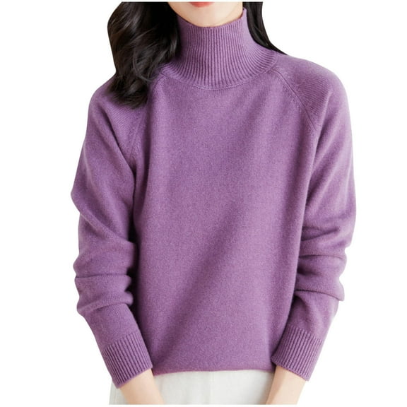 Busydd Womens Sweaters Solid Color Fall Sweaters Long Sleeve Turtleneck Sweater Casual Tunic Pullover Sweaters for Women Trendy Warm Chunky Knit Sweater for Women