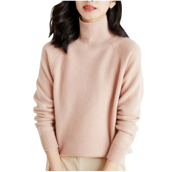 Busydd Womens Sweaters Solid Color Fall Sweaters Long Sleeve Turtleneck Sweater Casual Tunic Pullover Sweaters for Women Trendy Warm Chunky Knit Sweater for Women