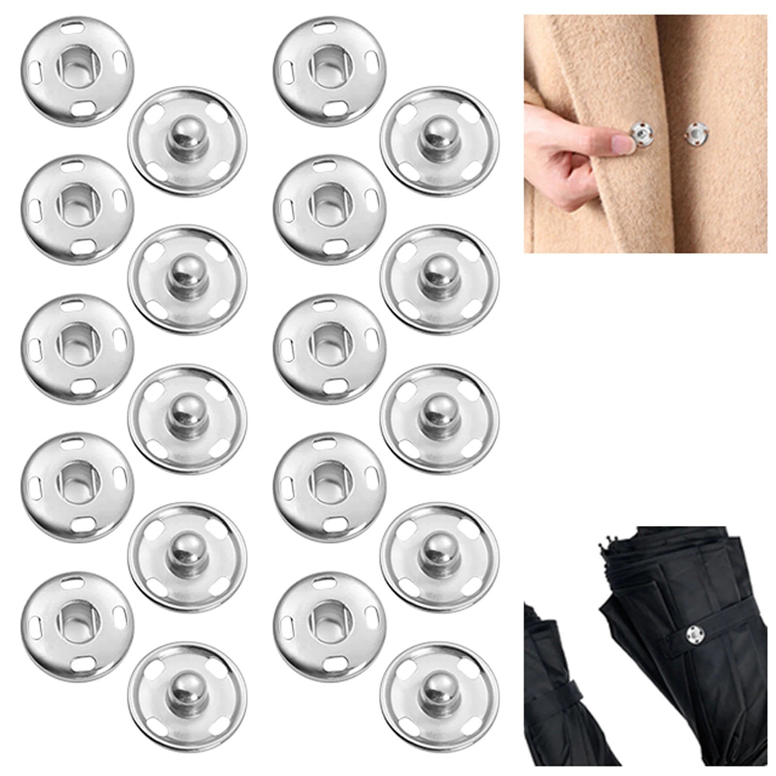 ANCIRS 100 Sets Sew-on Snap Buttons - Metal Press Fasteners For Clothing, Black & Silver 10mm