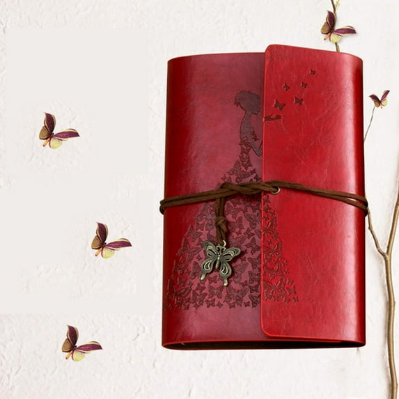 Clearance! CICRKHB Notebook Clearance Classic Kraft Paper Strap Notebook Portable Creative Butterfly Diary Book Gift Red