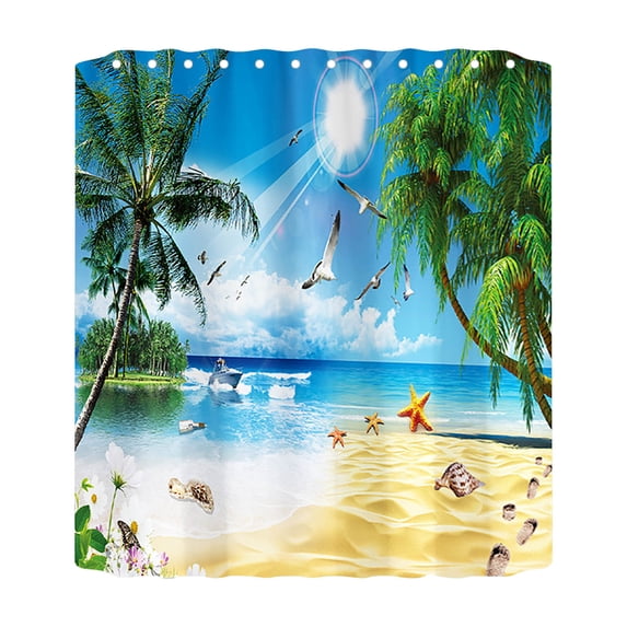 Clearance! CICRKHB Shower Curtain Clearance Ocean Beach Print Shower Curtain 70X70 inch with 12 Plastic Hooks Waterproof Shower Curtain Bathroom Heavy Side Shower Curtain Machine Washable Quick Dry