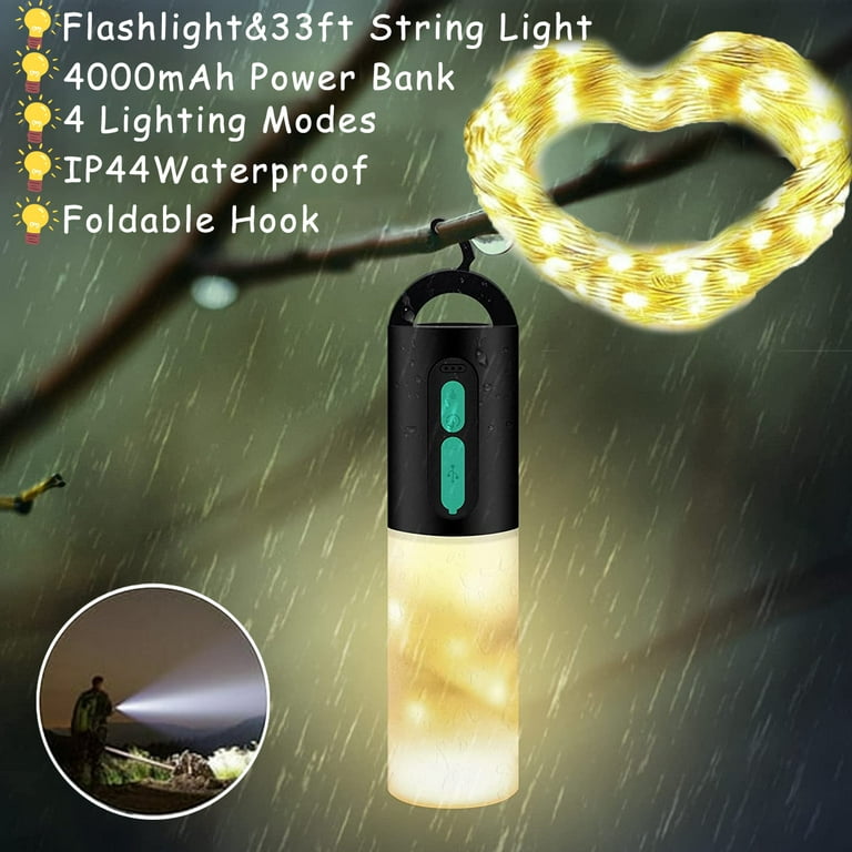  Camping String Lights-Camping Lantern with String Light(33Ft),Rechargeable  Flashlights with 4000mAh Charger,IP44 Waterproof Camping Lights,Portable  Lantern Flashlight for Emergency,Camping,Hiking : Sports & Outdoors