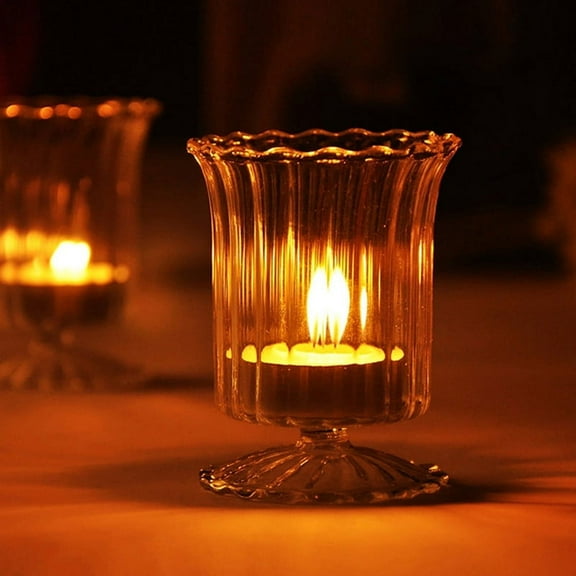 Clearance Candle Lit Dinner Cup Transparent Glass Stripe Candlestick Candle Light on Clearance
