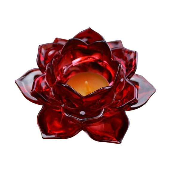 Clearance Candles & Holders under $10,8 Colors Crystal Glass Lotu Flower Candle Tea Light Holder Buddhist Candlestick