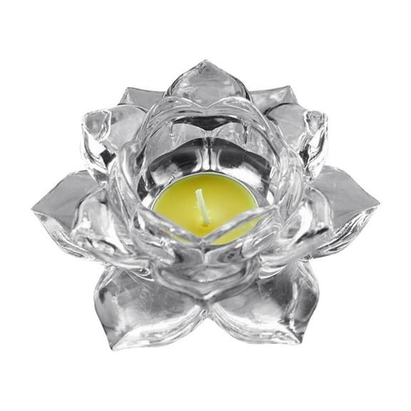 Clearance Candles & Holders under $5,8 Colors Crystal Glass Lotu Flower Candle Tea Light Holder Buddhist Candlestick