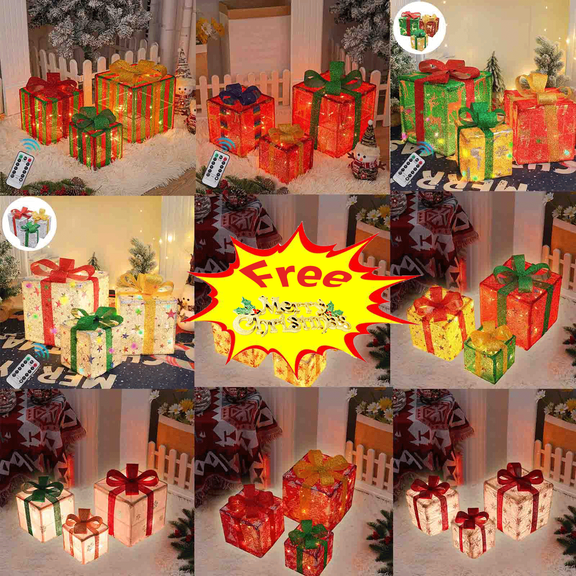 Clearance! PALIFEUR 3Pcs Christmas Gift Boxes, Set of 3 Christmas Lights Gift Box, Xmas Ornaments Multi-style Christmas Decorations for Xmas Tree, Holiday, Party, Christmas Gifts