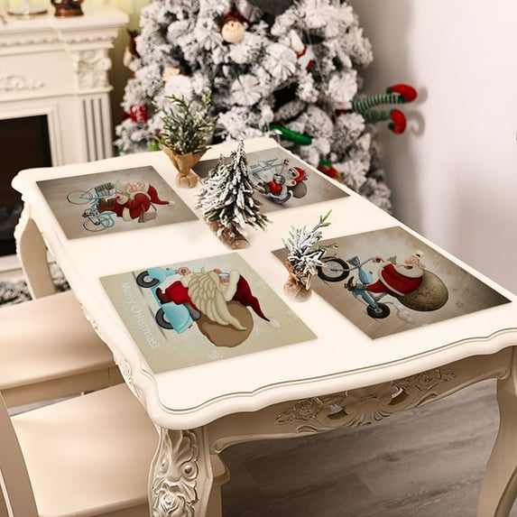 Clearance! Caoblia Christmas Placemats 12x17" Washable Wipeable Heat-Proof Christmas Printing Placemats for Kitchen, Dining Table, Holiday, Party Decor Supplies, Christmas Decorations