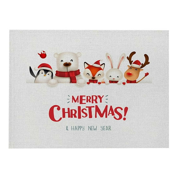 Clearance! Caoblia Christmas Placemats 12x17" Washable Wipeable Heat-Proof Christmas Printing Placemats for Kitchen, Dining Table, Holiday, Party Decor Supplies, Christmas Decorations