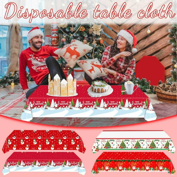 Clearance! Caoblia Christmas Tablecloth 54x108" Large Size Rectangle Christmas Printing Plastic Table Cloth Disposable for Holiday Dinner Table Party Decor Supplies, Christmas Decorations