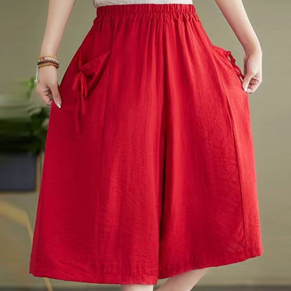 Capri Pants for Women Women's New Pants Solid Color Large Size Loose Ladies Pocket Casual Wide Leg Pants Wide Leg Capris for Women Ladies Capri Pants