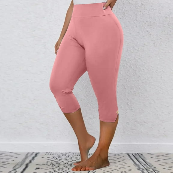 Clearance Capri Pants for Women, Xunlbb Women's Slim Yoga Solid Color Comfortable Casual Sports Pants Capris(Pink,XXL)