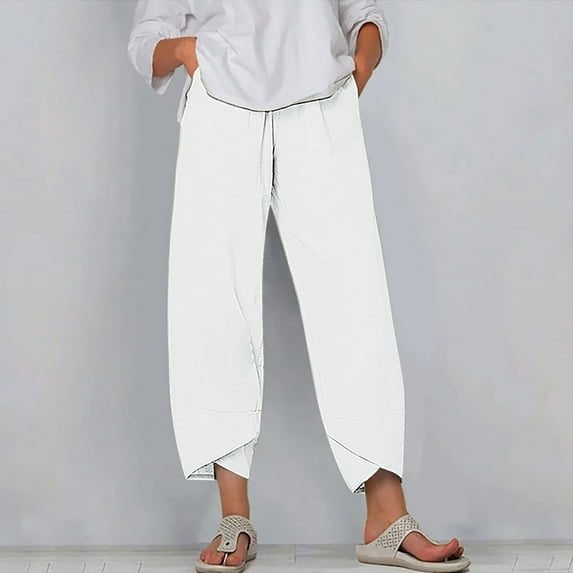 Clearance Capri Pants for Women, Xunlbb Women's Summer Comfortable Loose Wide Leg Fashion Solid Color Capris(White,L)