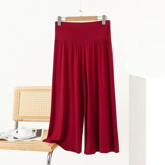 Clearance Capris for Women With Free Shipping Under $10 Casual Solid Color Elastic Waist Straight Leg Pants