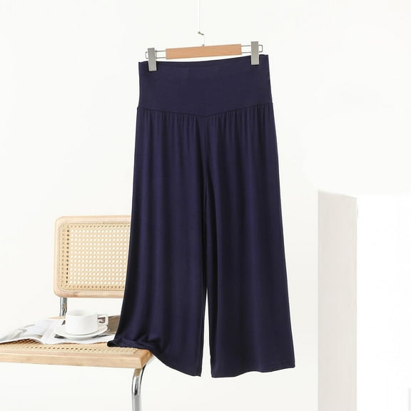 Clearance Capris for Women With Free Shipping Under $10 Casual Solid Color Elastic Waist Straight Leg Pants