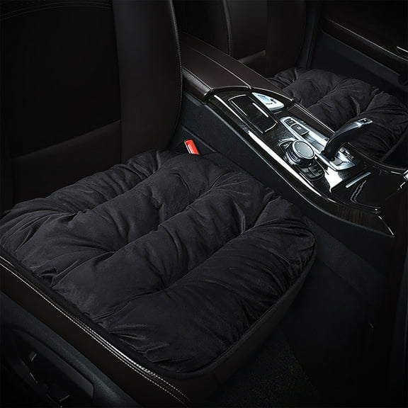 Car Front Seat Cushion, Soft Warm Faux Rabbit Fur Winter Auto Seat Cover, Fluffy Plush Vehicle Seat Protector Pad with Non-Slip Backing, Car Accessories for Home and Office Chair (Black)