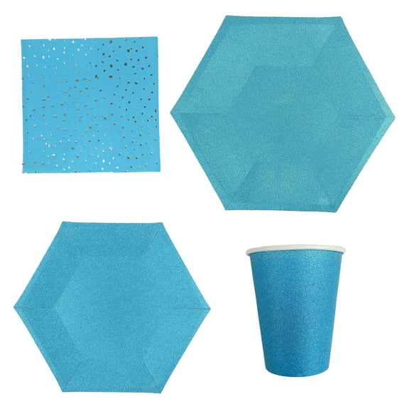 Hvmvliv Casual Dinnerware Sets 40Pcs Frosted Blue Tableware Set Paper Plates Paper Cups Paper Towels for Birthday Party Dessert Cakes Blue