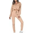 thumbnail image 1 of Casual Knit Full Zip Long Sleeve Crop Hoodies Outwear Sets Slim Fit Drawstring Joggings Outfits Solid 2PC Tracksuits Women, 1 of 6