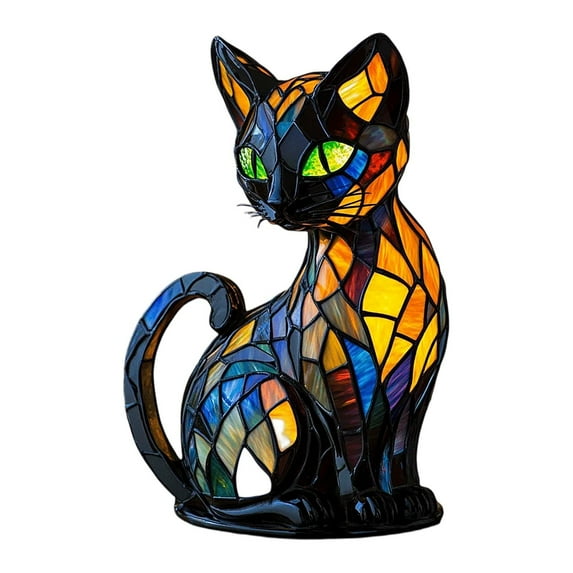 Cat Lamp Stained Glass,Stained Resin French Tabletop Night Light,Cute Pet Dog Themed LED Table Lamp,Vintage Animal Night Light Home Decor(Type A)