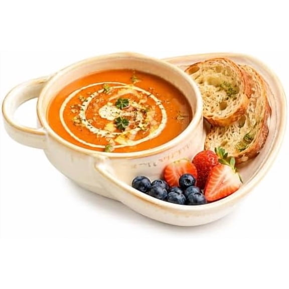 Clearance! Ceramic Soup And Sandwich Bowl, 2-in-1 Split Bowl with Handle, Microwave & Dishwasher Safe Breakfast Bowl for Home Kitchen