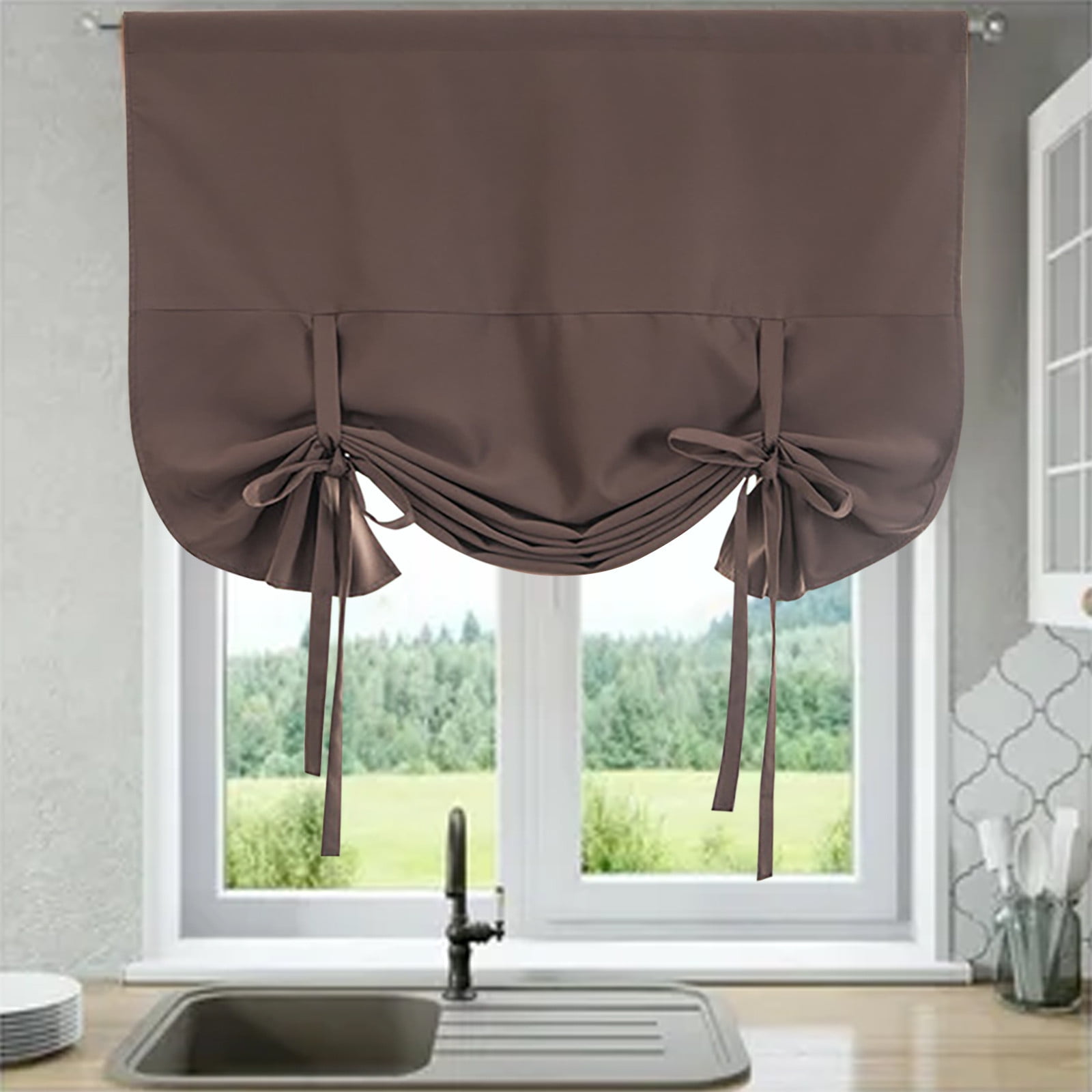 Check Lace Up Curtains For Windows 46 X 63 Inch Rod Pocket Translucent Filter Curtains For Kitchen Bedroom Living Room Doors And Windows Farmhouse 1 Panel