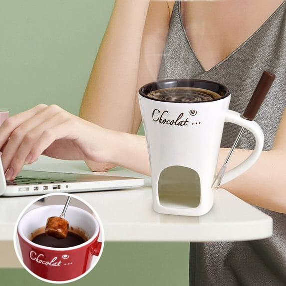 Clearance!Chocolate Fondue Mugs Set,4.58 OZ Chocolate Melting Mugs with Forks for Cheese Caramel,Tealight Candle Mini Ceramic Simmer Mug,Individual Ceramic Butter Warmers Pot (White)