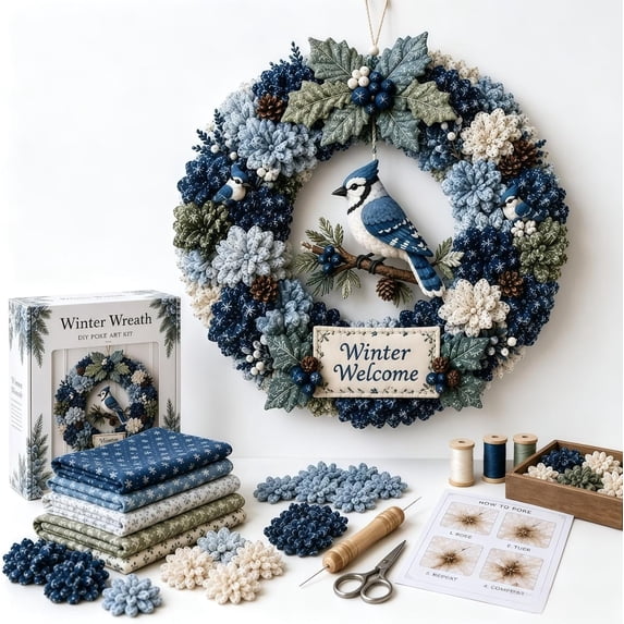 Clearance!Christmas 3D Fabric Poke Wreath DIY Kit, Christmas Wreath DIY Kit for Adults Teens, Christmas Decorations Gift