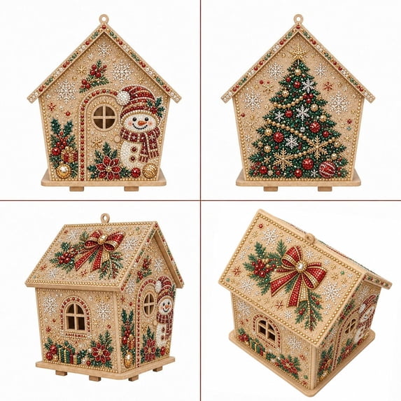 Clearance! Christmas 3D Wooden House Art DIY Kit Relaxing Craft, Holiday Christmas Handmade Pearl Art Kit Decoration Gifts DIY Craft Project for Kidults Family Holiday Activity #27