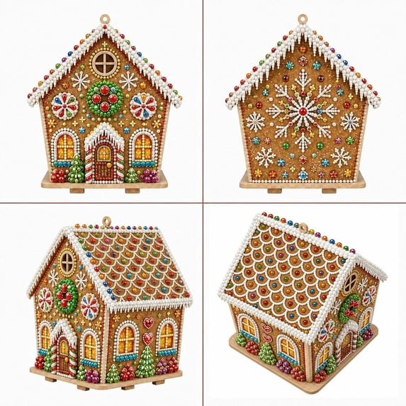 Clearance! Christmas 3D Wooden House Art DIY Kit Relaxing Craft, Holiday Christmas Handmade Pearl Art Kit Decoration Gifts Family Holiday Activity DIY Kit for Kidults #28