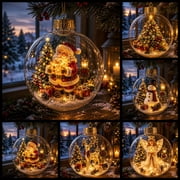 Clearance Christmas Ball Story Ornament, Light-Up Mini Holiday Scene Ornament with Warm LED Light, Christmas Decoration for Tree Home Party, Christmas Gift for Friends Family Santa