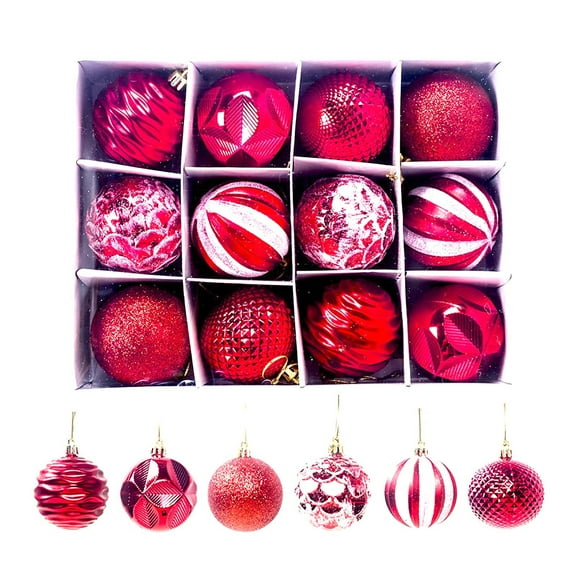 Hvmvliv Christmas Balls Ornaments (12pcs) Hanging Balls Shatterproof Christmas Tree Decorations Wedding Party Decorations Ball Wide 6Cm For Christmas Decoration Red
