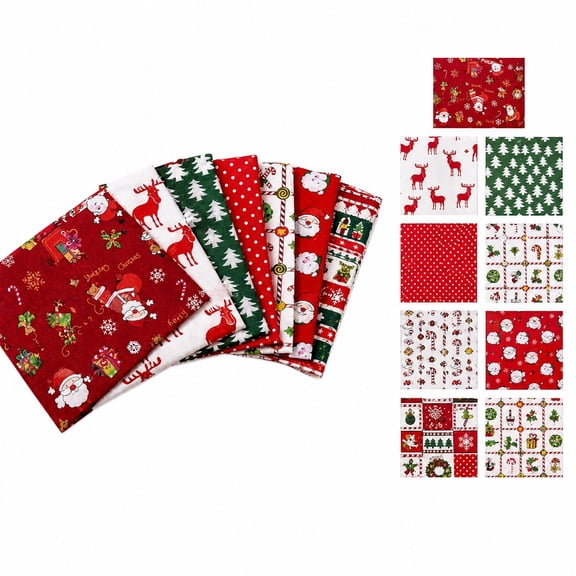 Clearance! Christmas Cartoon Printed Cotton Fabric Bundle - Fabric Strips & Patches for Quilting Patchwork, Beginner Friendly DIY Sewing Practice Fabric for Xmas Holiday Crafts