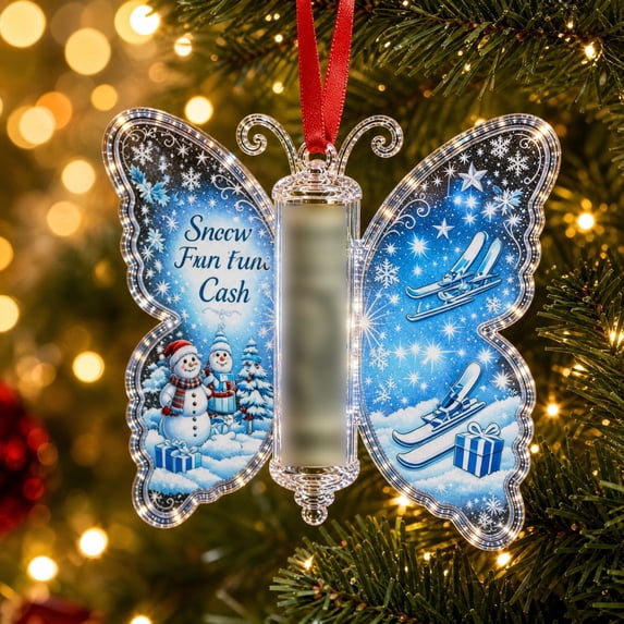 Clearance! Christmas Cash Gift Butterfly Ornament, Holiday Money Holder, Christmas Decoration Gift (Snow Fun)